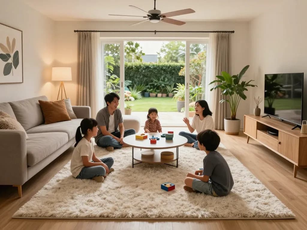 Affordable carpets London in a cozy living room setting with family enjoying time together.