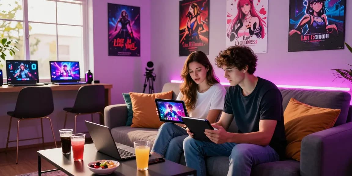 Engaged couple playing free ecchi games in a cozy gaming lounge.