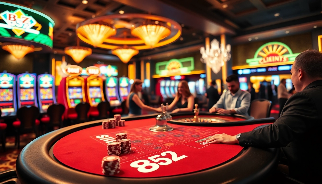 Engaged players at a B52 casino table, showcasing excitement in high-stakes gambling.