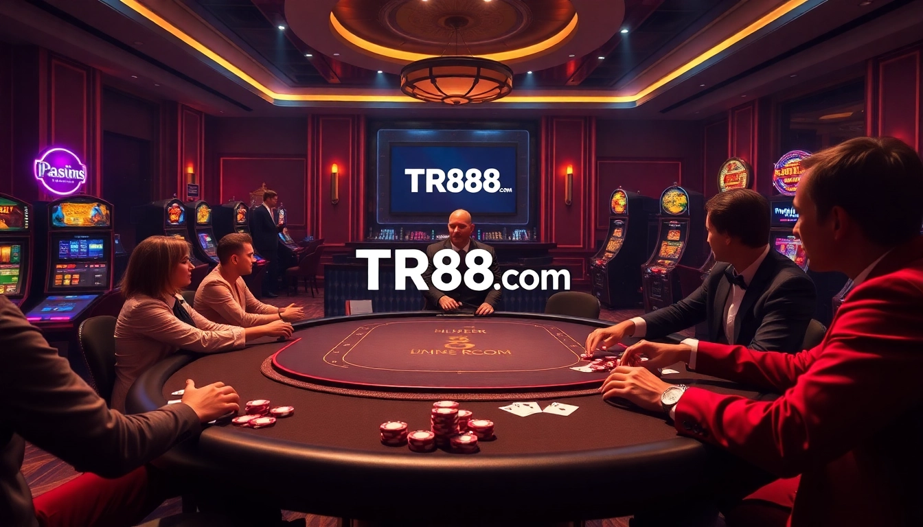 Experience thrilling gameplay at TR88 com with luxurious casino tables and vibrant slot machines.