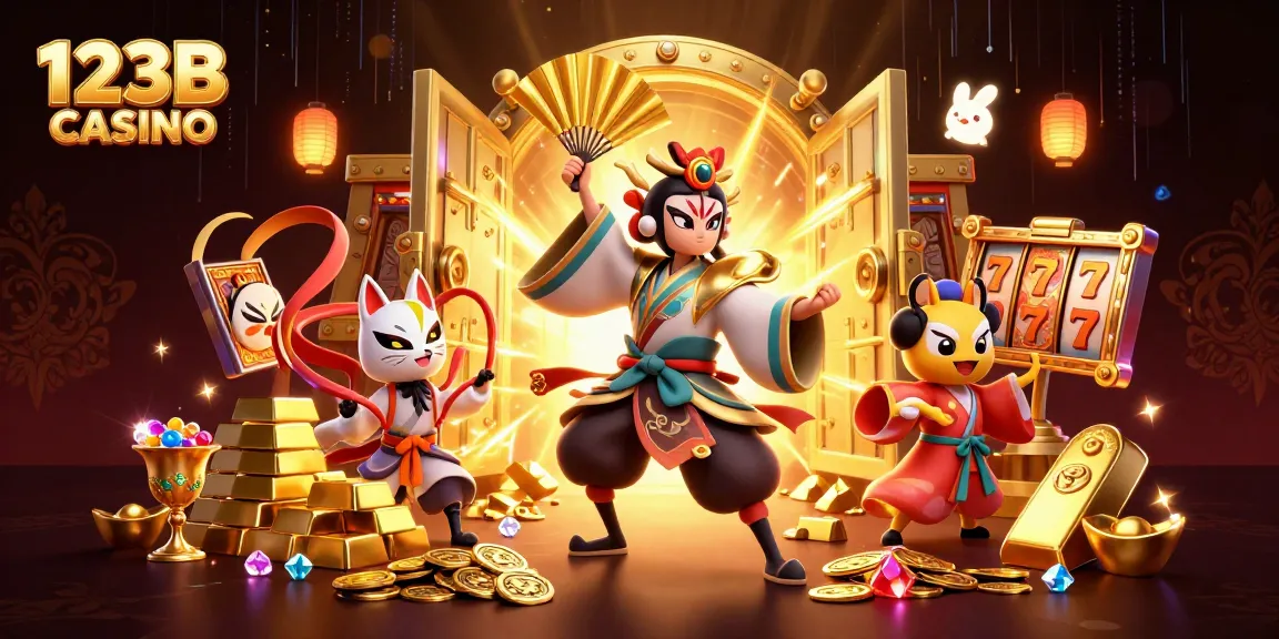 Engage with thrilling excitement at 123B CASINO amidst golden treasures and vibrant gaming elements.