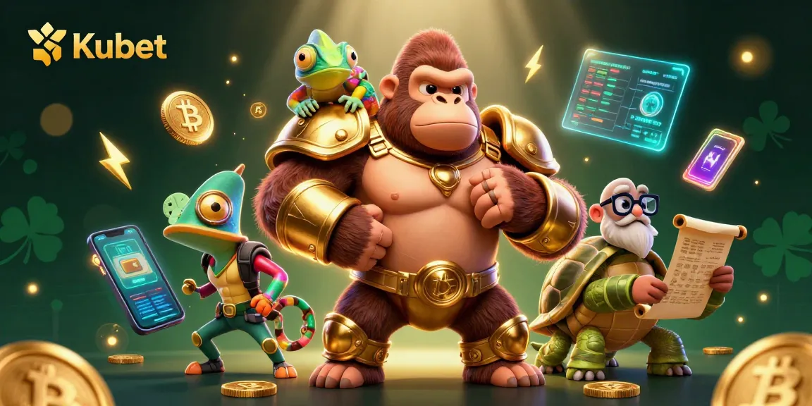Kubet gorilla king and companions showcase dynamic gambling action with colorful crypto elements