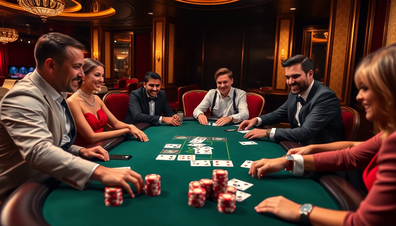 Players enjoy an exhilarating game at tg88, showcasing poker chips and cards at a luxurious casino table.
