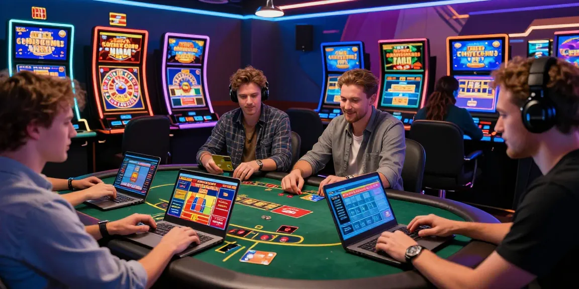 Players engaging with credit card casinos at being-there.org.uk, highlighting the excitement of online gambling with vibrant game displays.