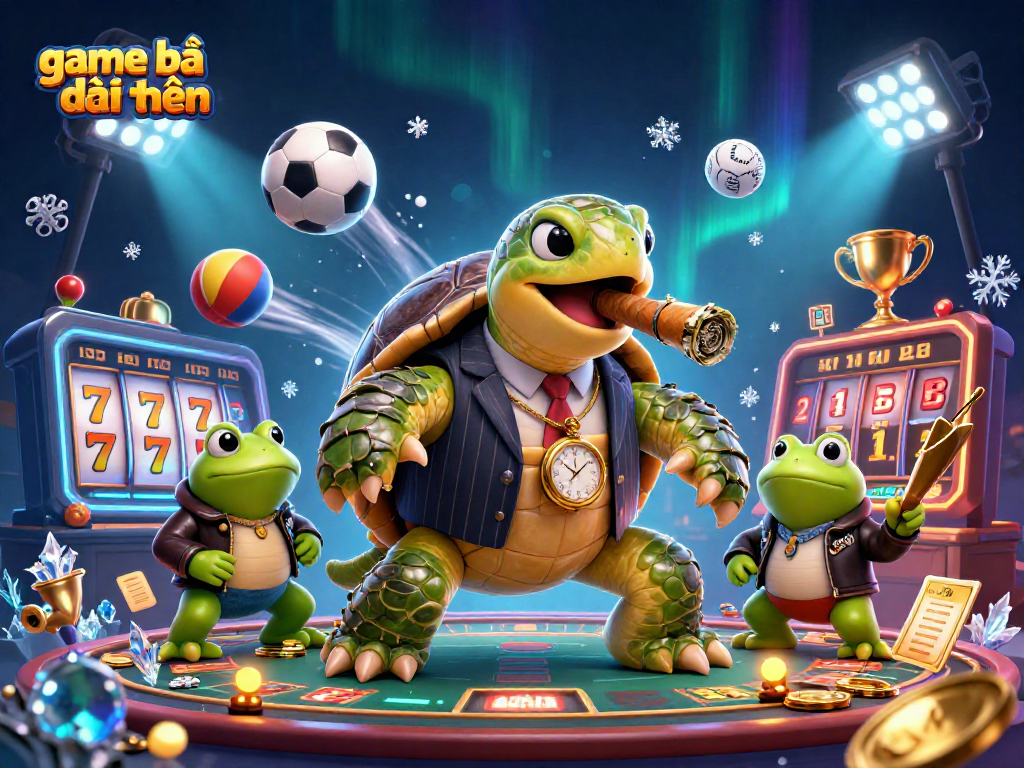 Engage in game bài đổi thưởng with a snapping turtle mobster surrounded by dynamic gaming elements.
