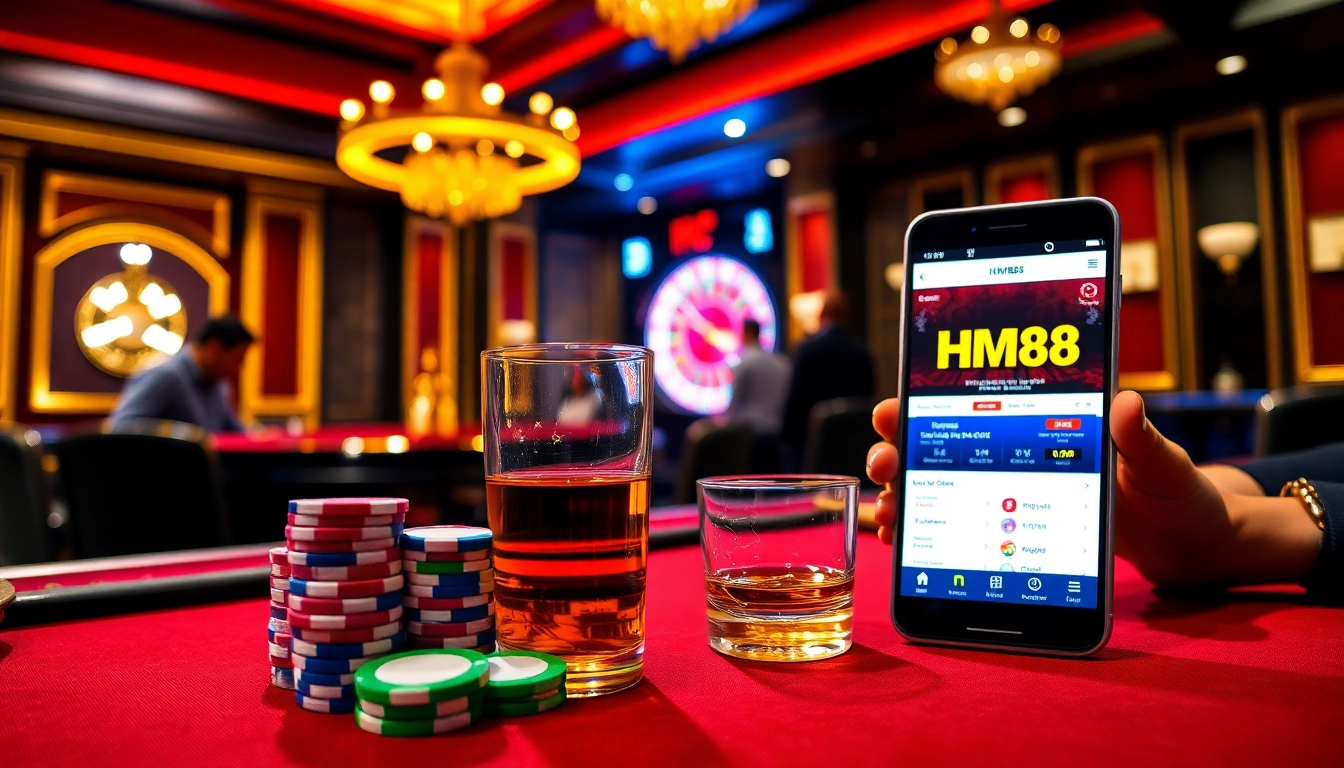 Engaging players at HM88 poker table in a luxurious casino setting.