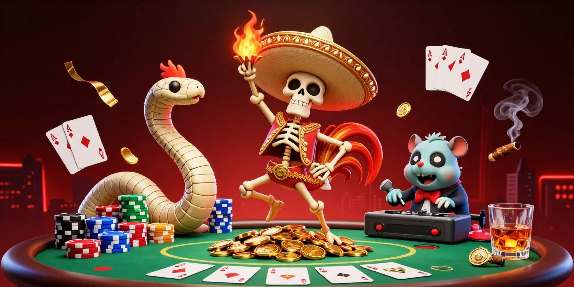 Experience the vibrant casino atmosphere with BJ88's animated characters amidst poker elements.