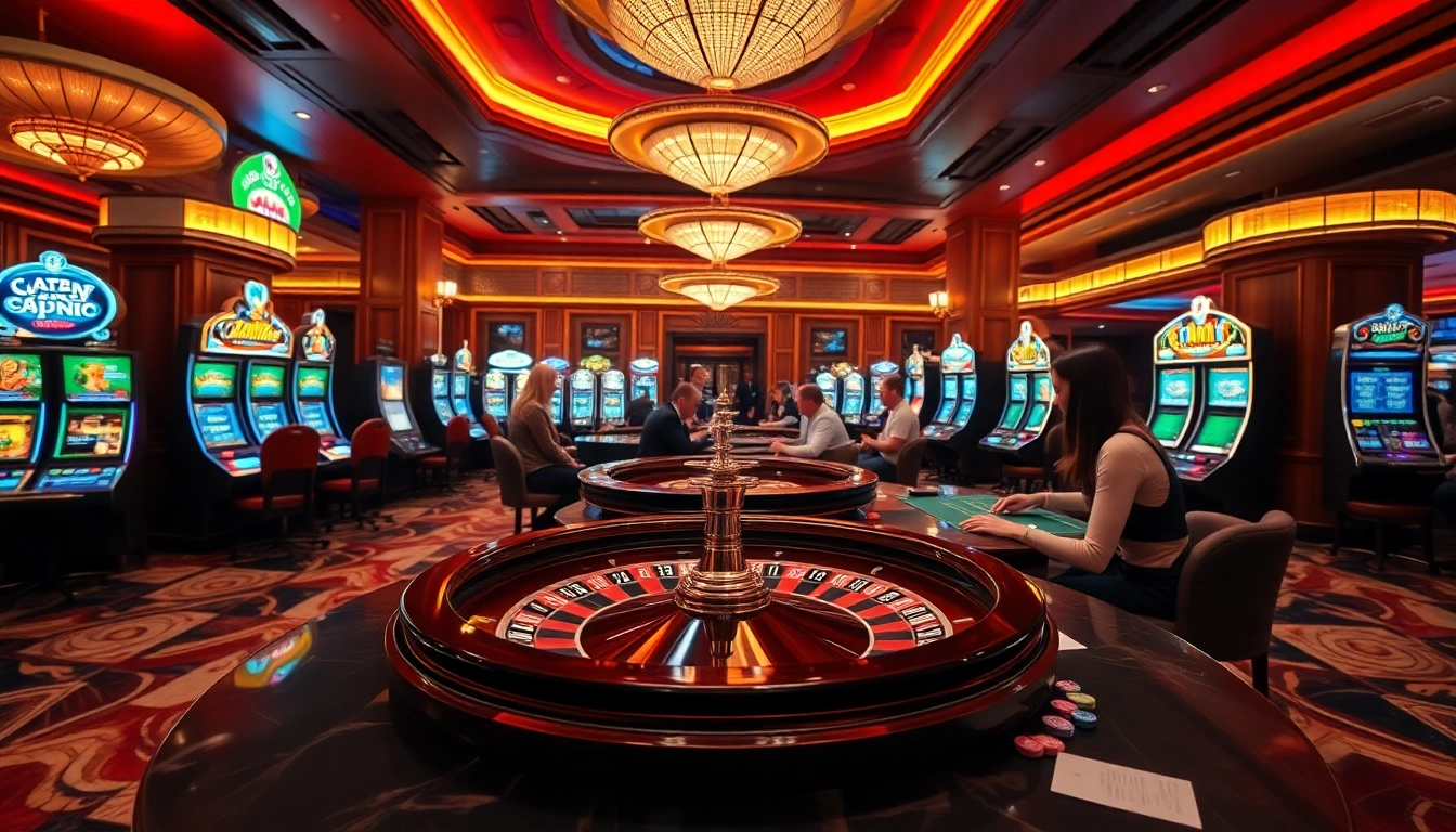 Players enjoying various casino games at uu88 com, featuring vibrant slot machines and high-stakes tables.