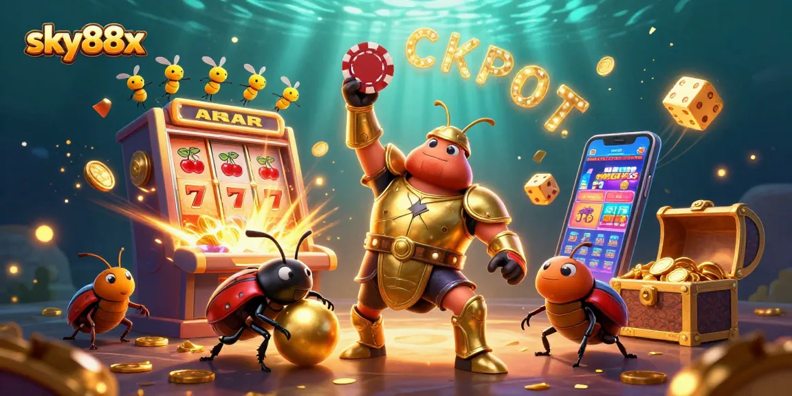 Engage with sky88x and win big at this vibrant 3D casino illustration showcasing a dynamic jackpot celebration.