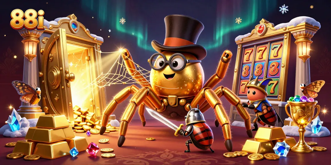 Engage with the exciting slots at 88i, featuring a dynamic scene with vibrant casino elements and captivating characters.