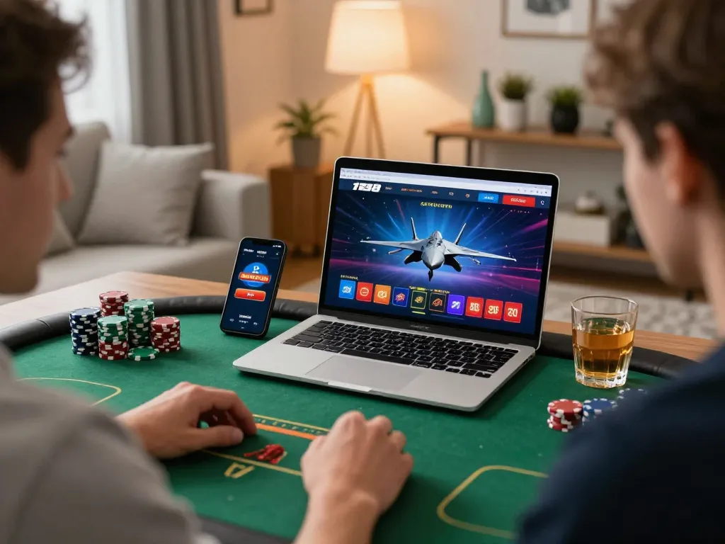 Player engaging with f168 online casino on laptop, creating an exciting home gaming experience.