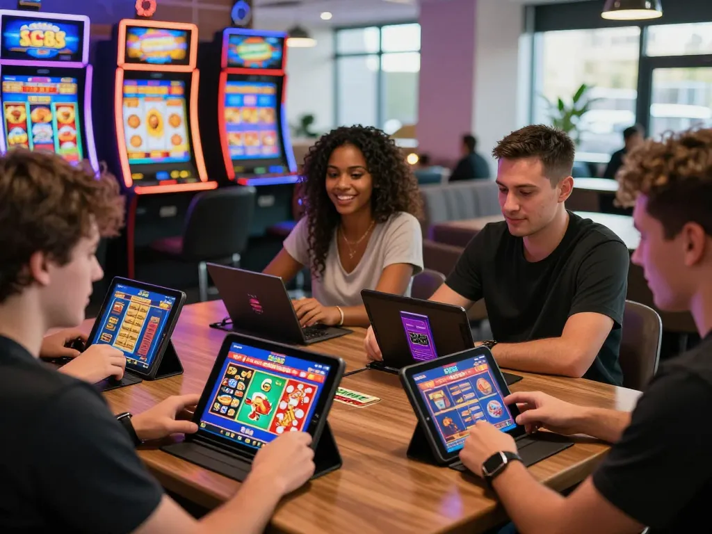 Engaged players exploring SC88 mobile app for online gambling in a vibrant gaming environment.