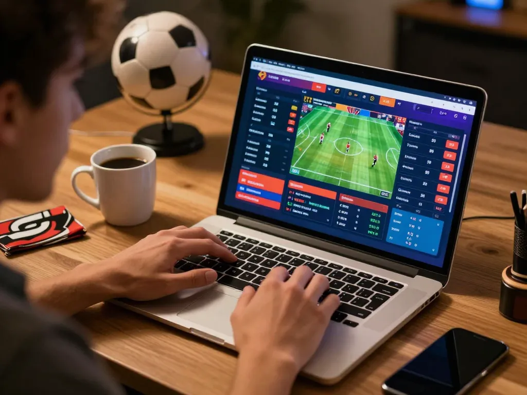 sunwin sports betting on a laptop with live odds displayed, capturing excitement and strategy