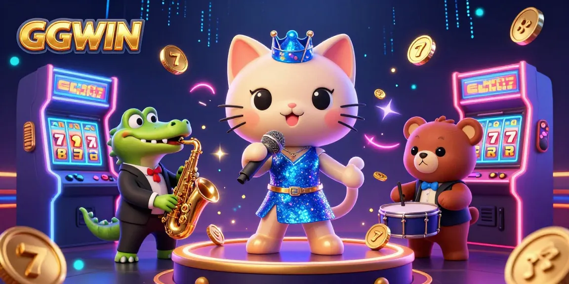 Experience the excitement of GGWIN with vibrant characters and casino-themed elements in a lively 3D scene.