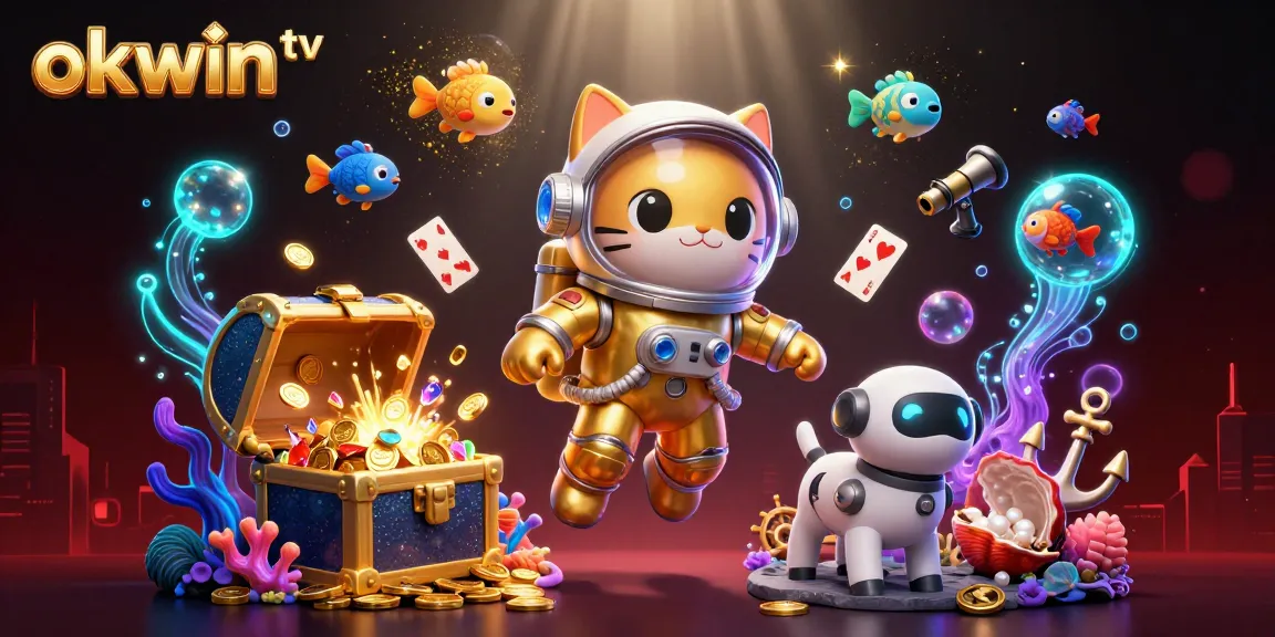 Watch exciting games on okwin tv with a vibrant 3D illustration of a gambling adventure.