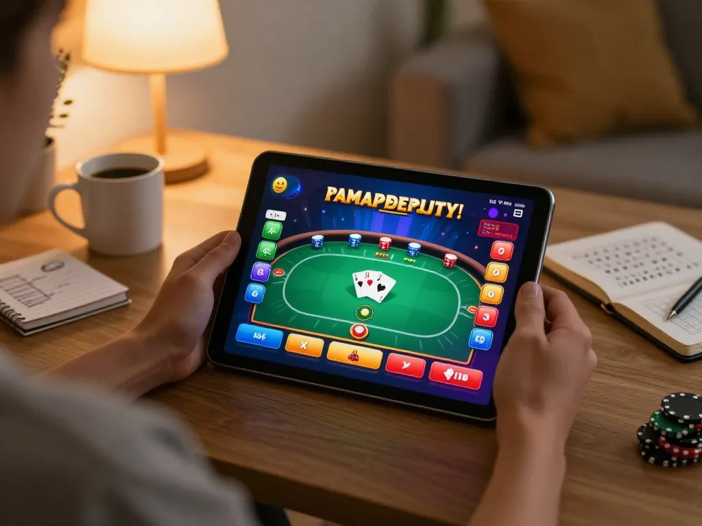 Engaging online poker gameplay on tablet at home, promoting MM88 immersive gambling experience