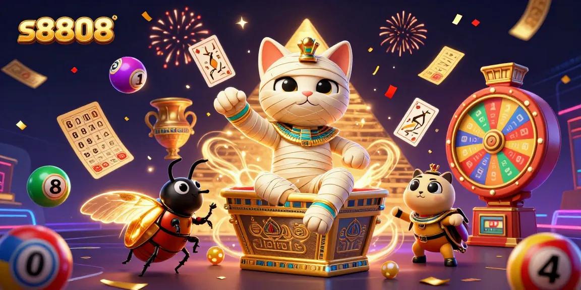 Engage in thrilling gaming with the s8808 Egypt-inspired casino scene full of vibrant elements.