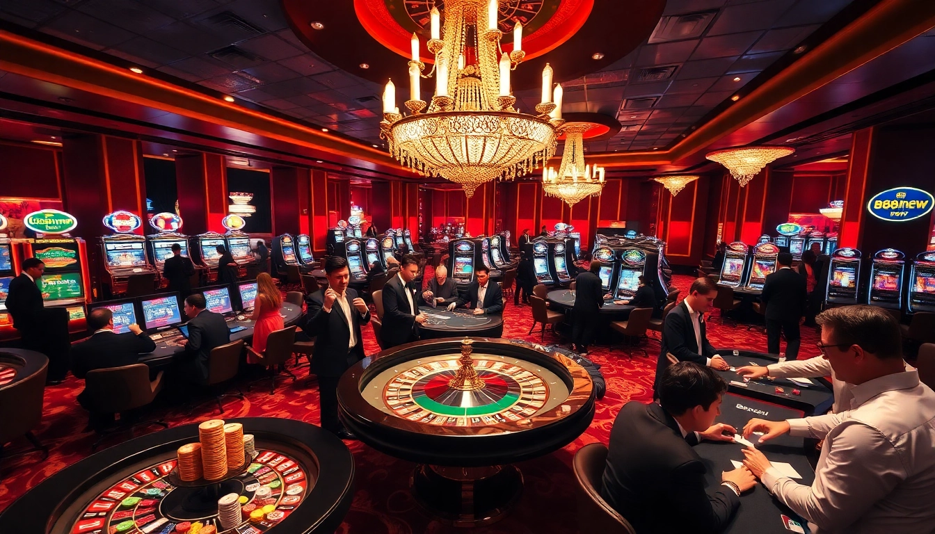 Join the excitement at 888new casino with players engaged at roulette and blackjack tables.