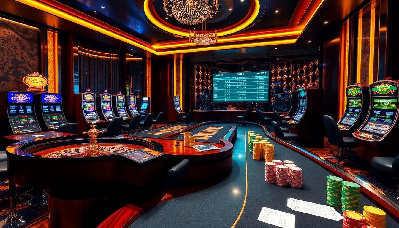 Experience thrilling online gambling at F8BET with vibrant slot machines and a luxurious casino ambiance.