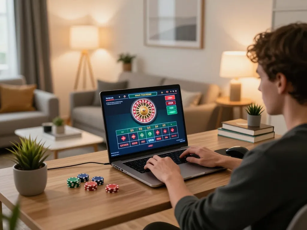 BCX88 player engaging in live casino roulette, highlighting strategic betting decisions in a cozy home setting