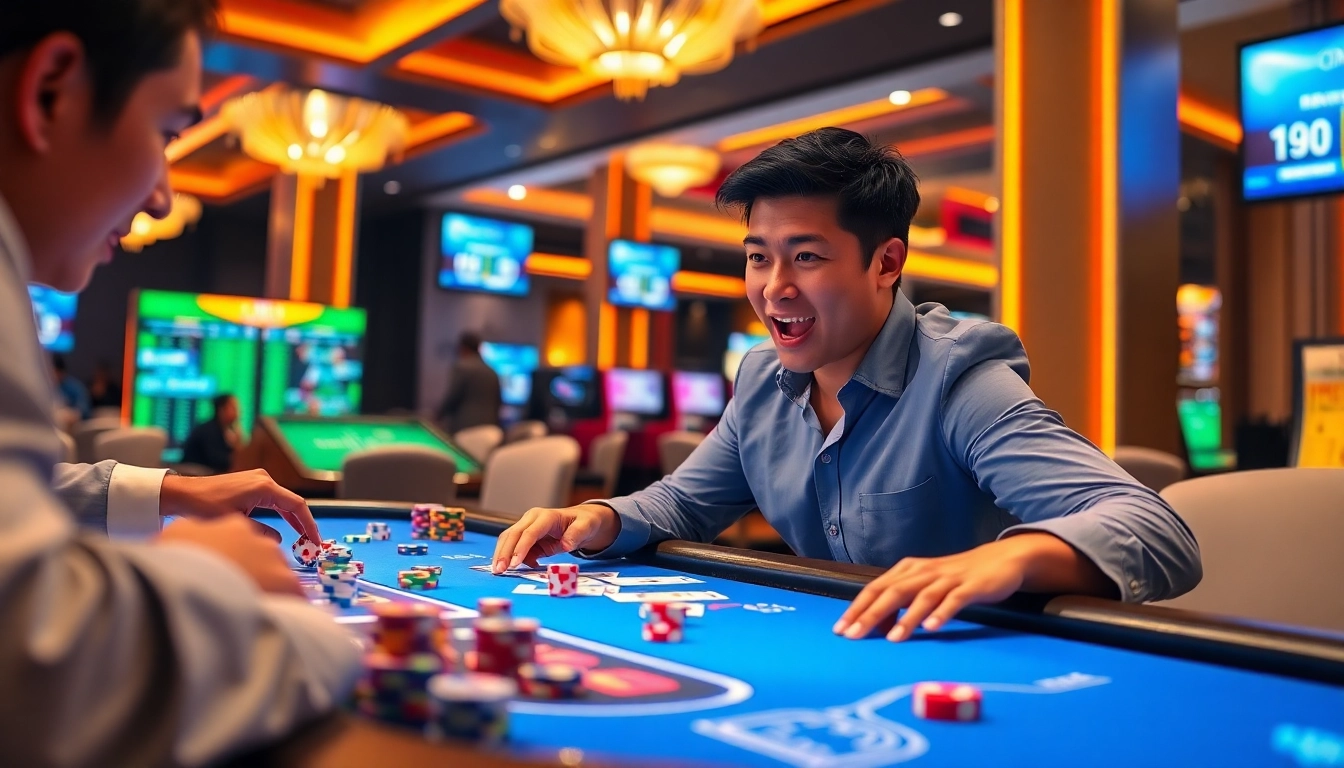 Xocdia88 online gambling table with vibrant atmosphere, exciting gameplay, and colorful poker chips.