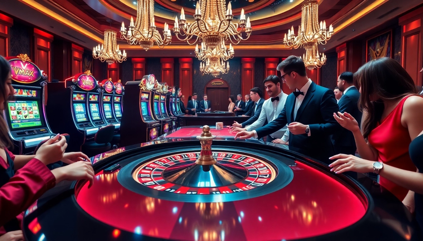 Experience the thrill of Vmax live casino gaming with vibrant roulette and eager players.