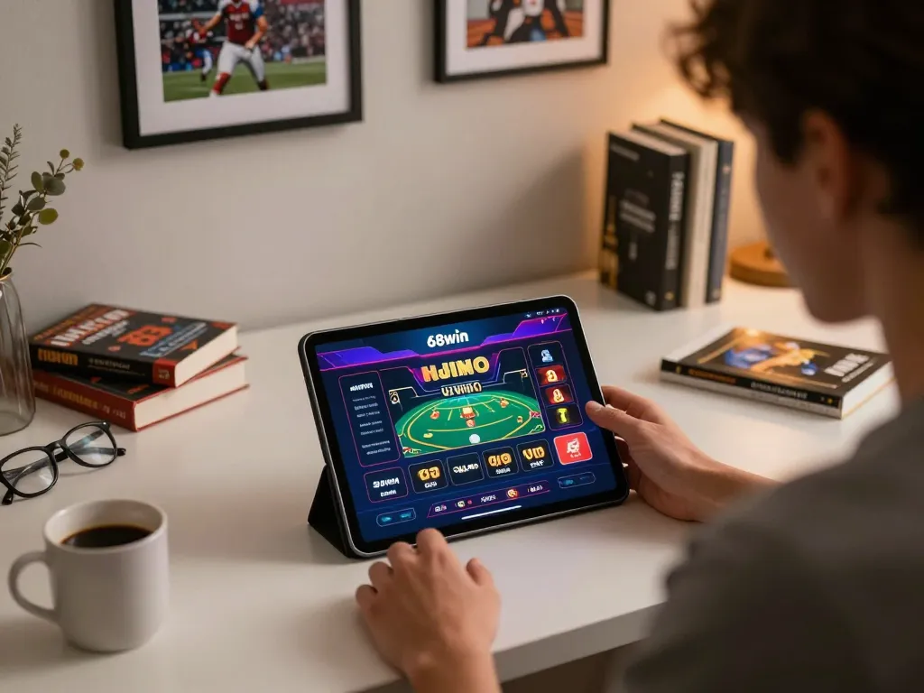 Engaging with the 68win app on a tablet at home for a strategic online gaming experience