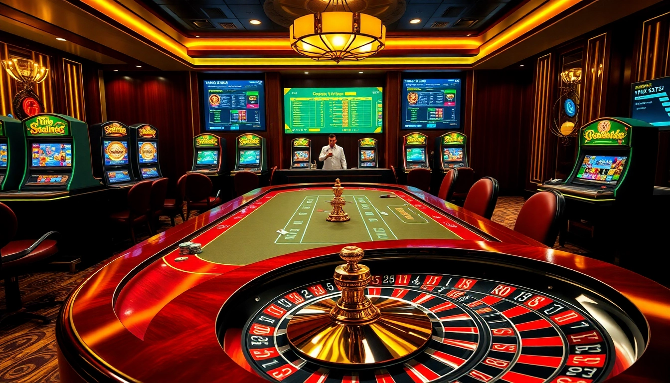 Experience the excitement of online gaming at https://gg88.to/ with vibrant casino visuals displaying poker tables and slot machines.