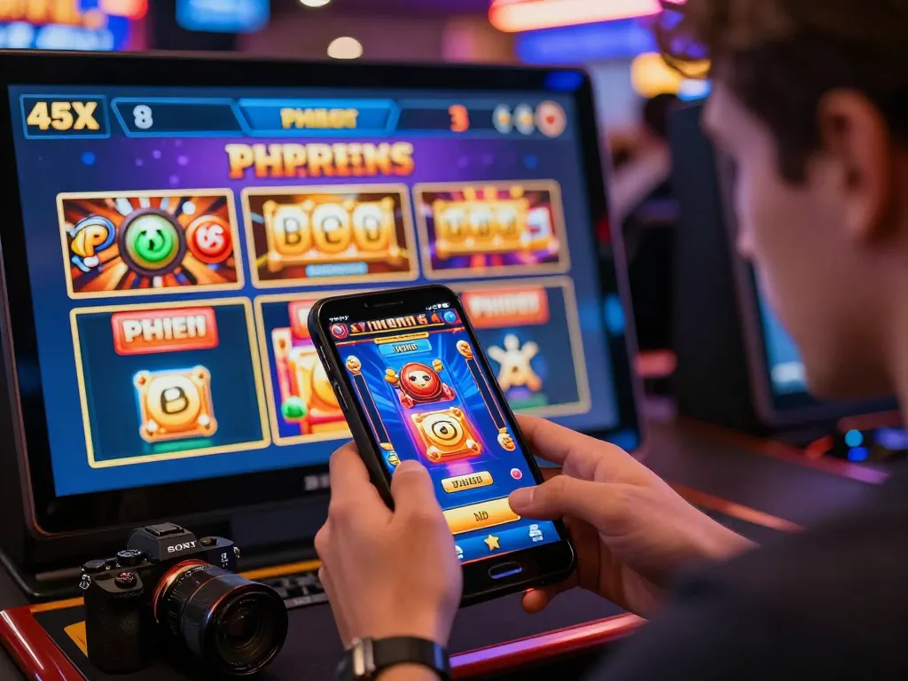The excitement of playing on 45X slots with vibrant graphics and rewards in a sleek online casino environment.