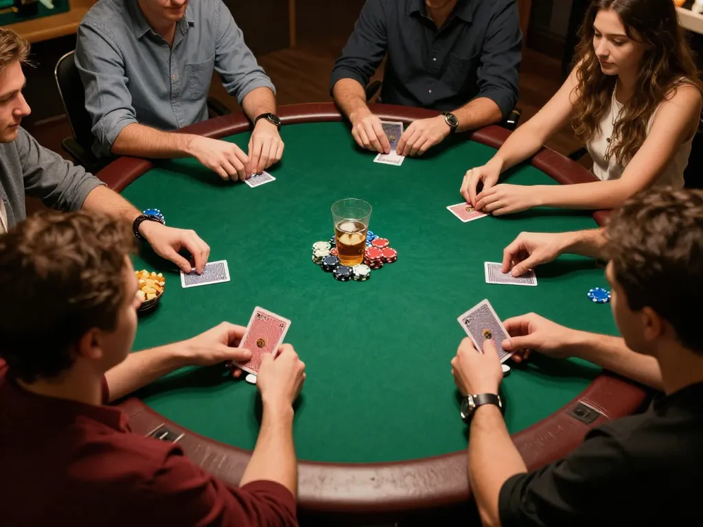 Friends engage in poker at home, enhancing go999 gaming strategies with lively conversation and fun.