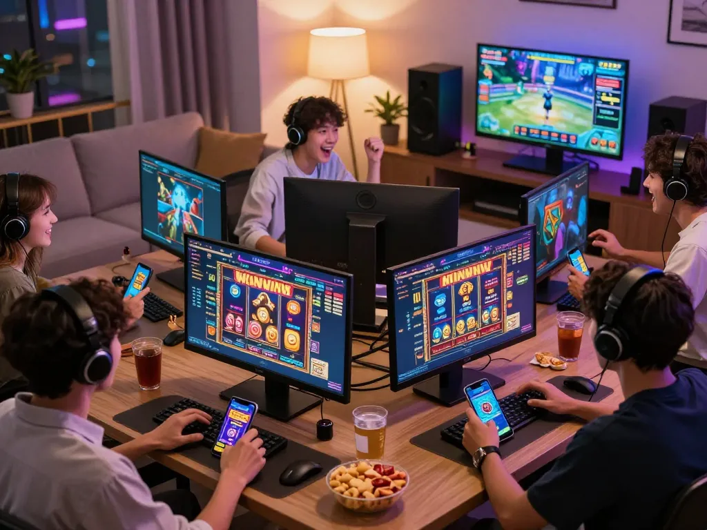 Exciting online gaming atmosphere with diverse players engaging on the QE8 platform, showcasing vibrant graphics and social interaction.