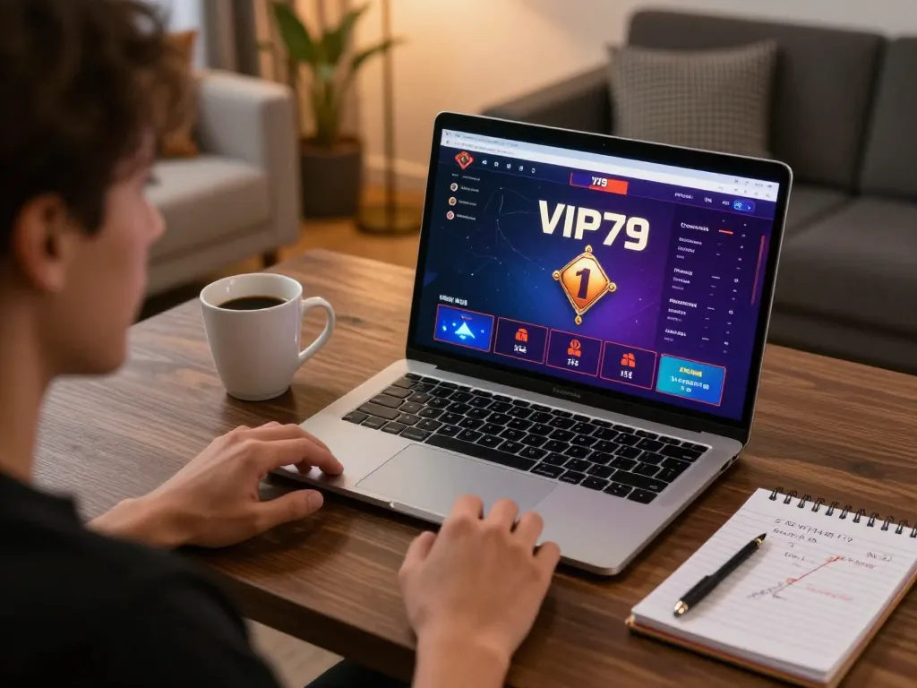 Person playing on the vip79 casino app with strategic notes beside, engaging online gaming atmosphere