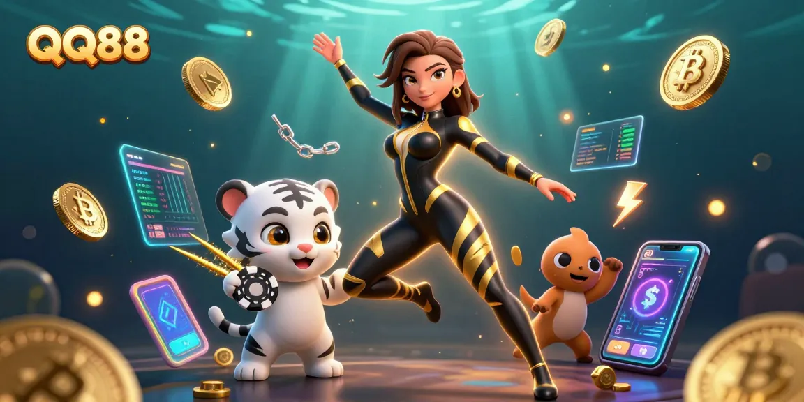 Engage in thrilling gameplay at QQ88 with a dynamic illustration of a poker scene.