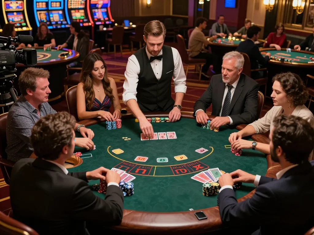 Fly 88 players engaging in an exciting live blackjack game with dynamic dealer actions and vibrant atmosphere