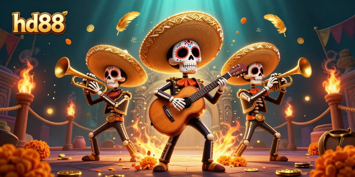Engage in thrilling gameplay at hd88, featuring skeleton mariachi band surrounded by vibrant casino elements.