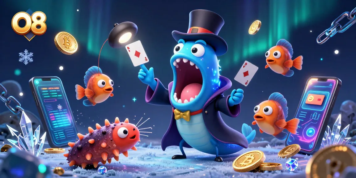 Engage in thrilling magic acts with O8, featuring vibrant creatures and digital coins galore.