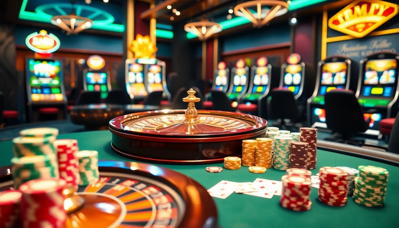 Experience the excitement of cm88 at a vibrant casino filled with poker chips and roulette wheels.