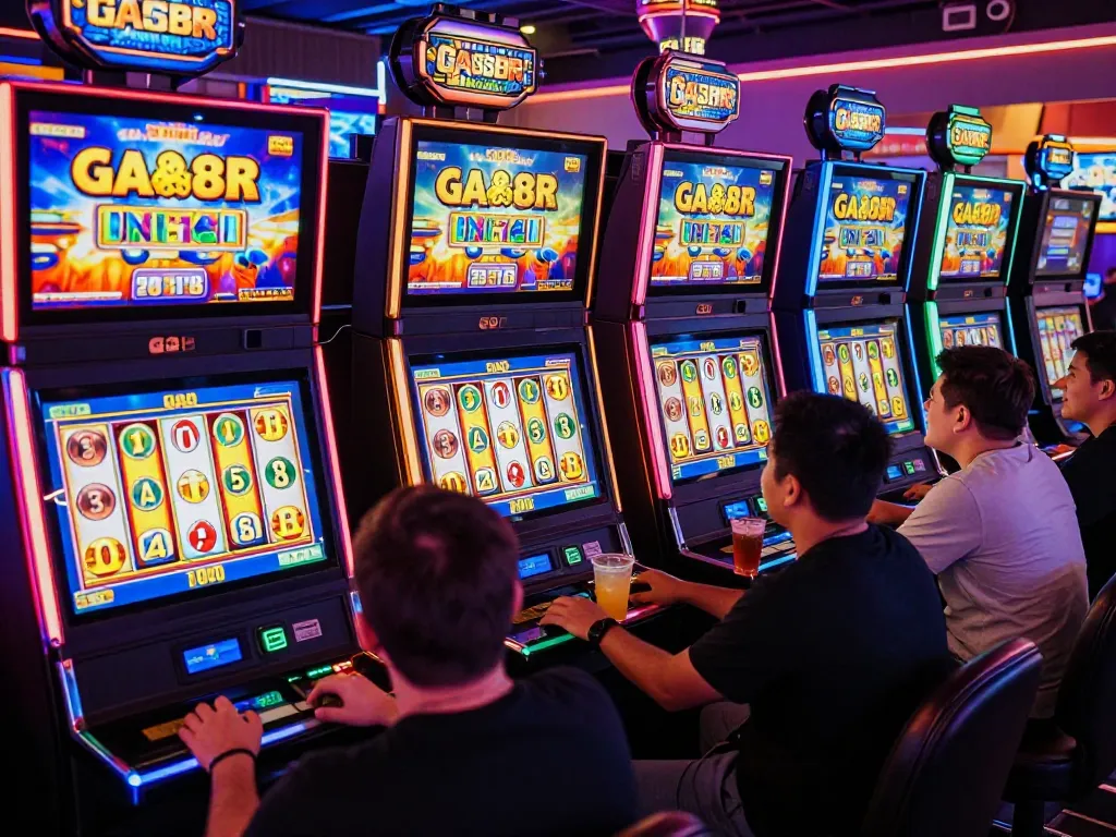 Players engaged with da ga88 slot machines, showcasing vibrant reels and thrilling wins.