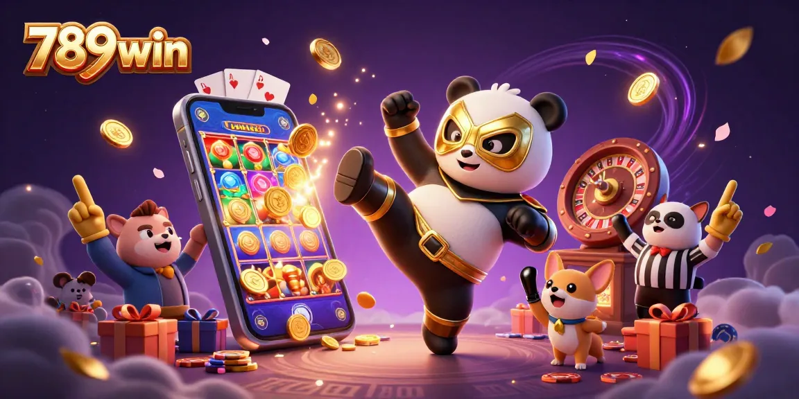 Experience the thrill of 789win with a vibrant casino scene featuring a panda wrestler and exciting game elements.