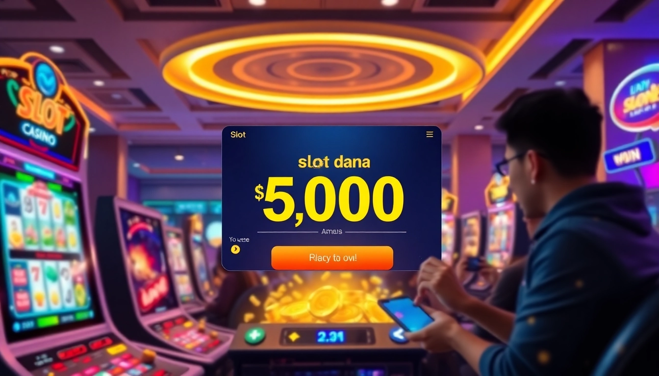 Exciting online casino scene showcasing slot dana 5000, vibrant interface, and easy deposit options.