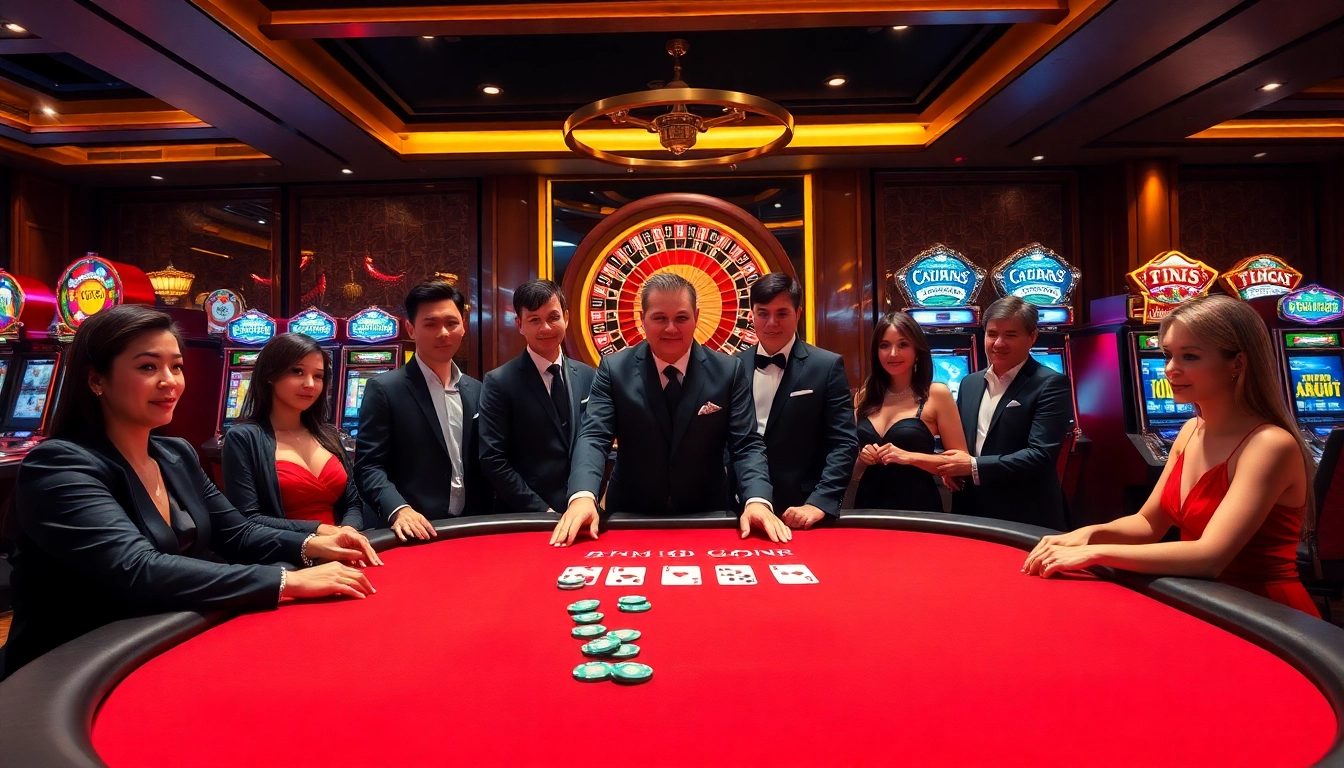 Exciting poker action at a vibrant casino featuring chotruyen-themed gambling elements.