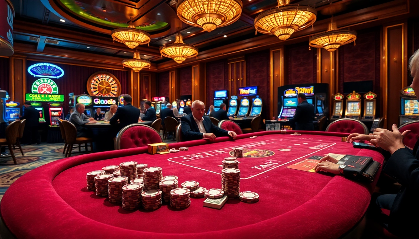 Players engaging at a poker table in a luxurious casino environment at 33win.