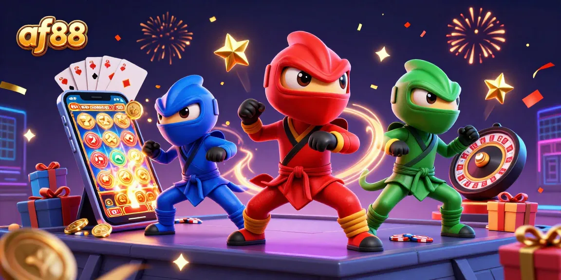 Experience thrilling games at af88 with vibrant 3D ninja chameleons and exciting casino elements.