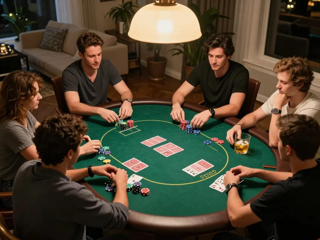 Sunwin players enjoying a strategic game of poker during a lively home night with friends.