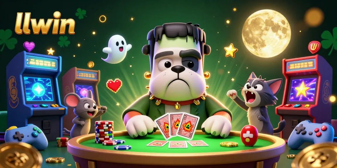 llwin players engaging in thrilling card games at a spooky casino table with playful creatures