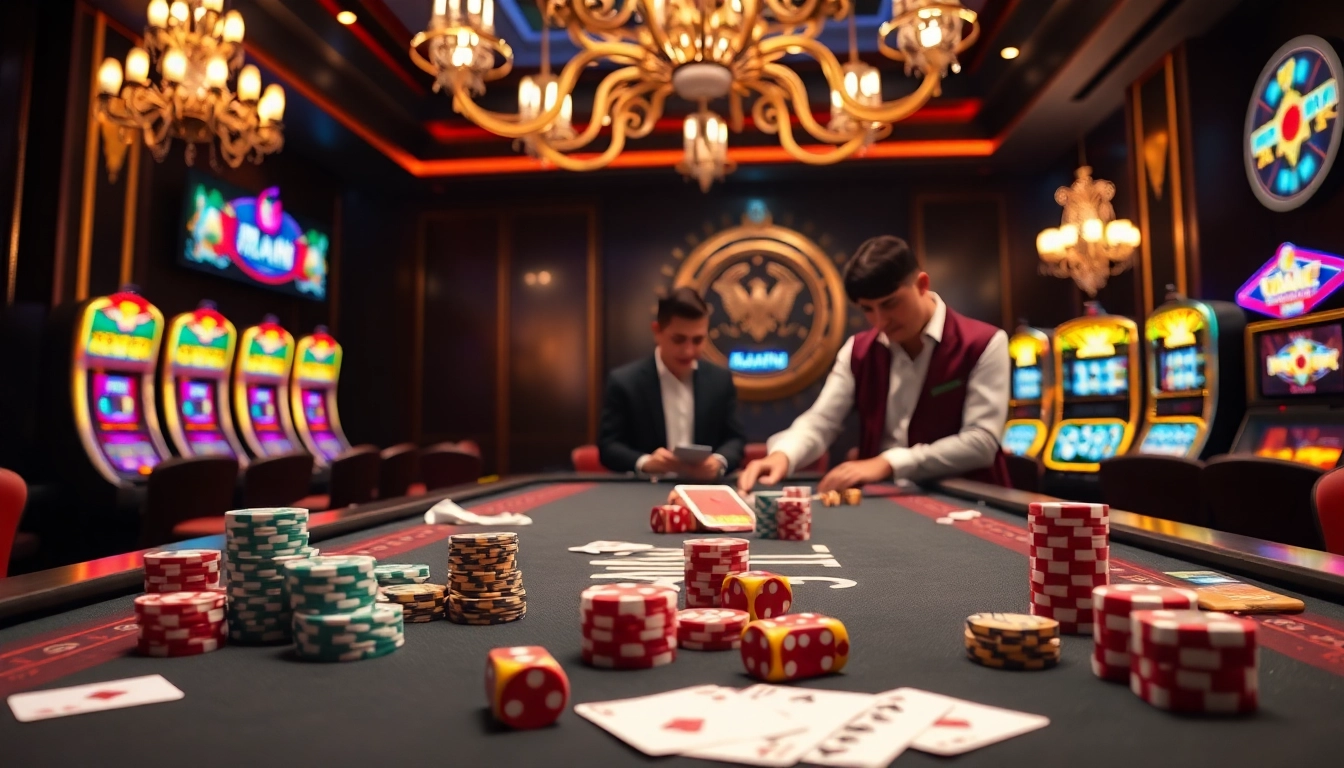 Tài Xỉu MD5 game table with vibrant chips and cards in an elegant casino atmosphere
