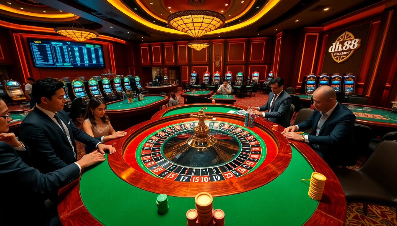 Gamblers enjoying a high-stakes dh88 roulette game filled with excitement and luxury.