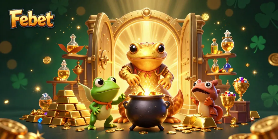 Experience Febet's magical world of gold and excitement with lively alchemical casino characters.