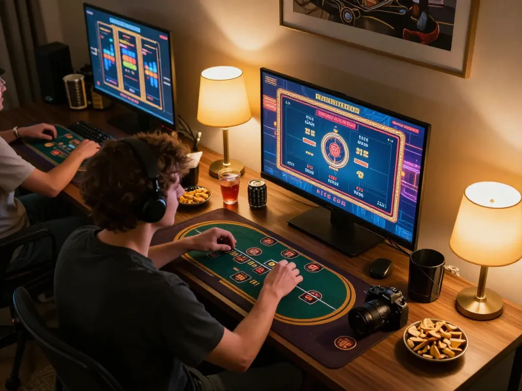 Engaged player strategizing their next move while using 3Win on multiple screens, immersing in an exciting online gaming experience.