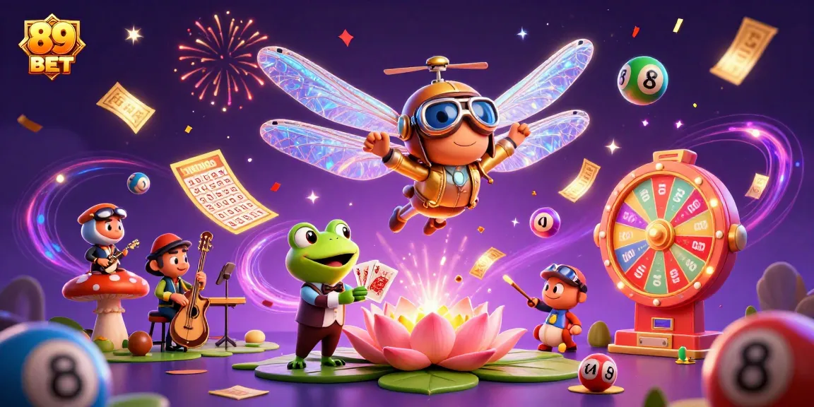 Engage in thrilling games at 89 BET with fun dragons and frogs in a lively casino scene.